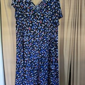 Roaman's Blue and Red Floral Midi Dress